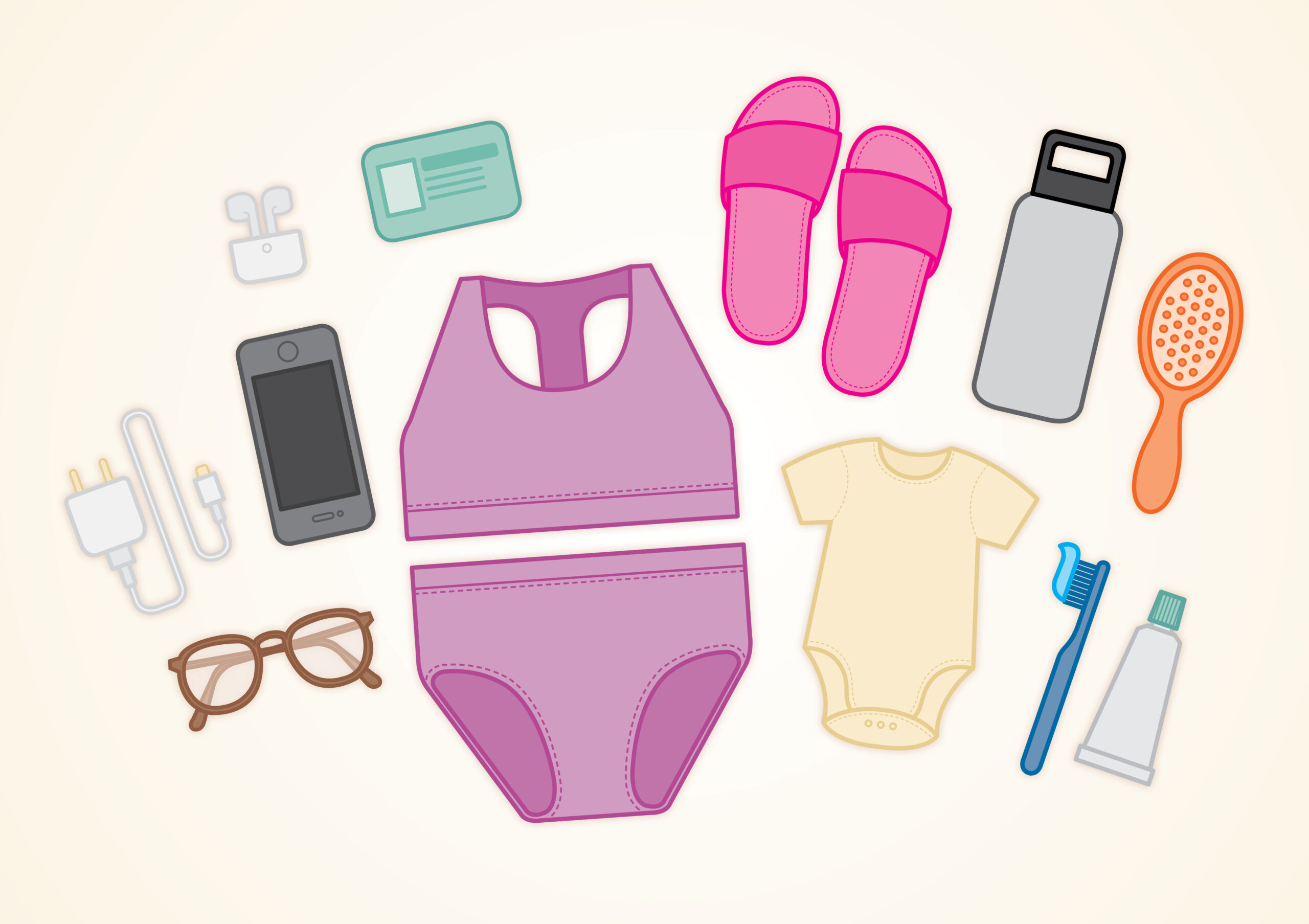 Illustration of items to pack in your labour bag.